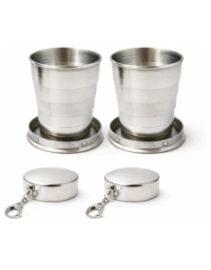 Stainless Steel Foldable Travel Mug | Collapsible Drinking Cup | Hanging Chain Portable Design | Food Grade Reusable | Camping, Trekking & Outdoor Use | Silver | 120 ml | Pack of 2